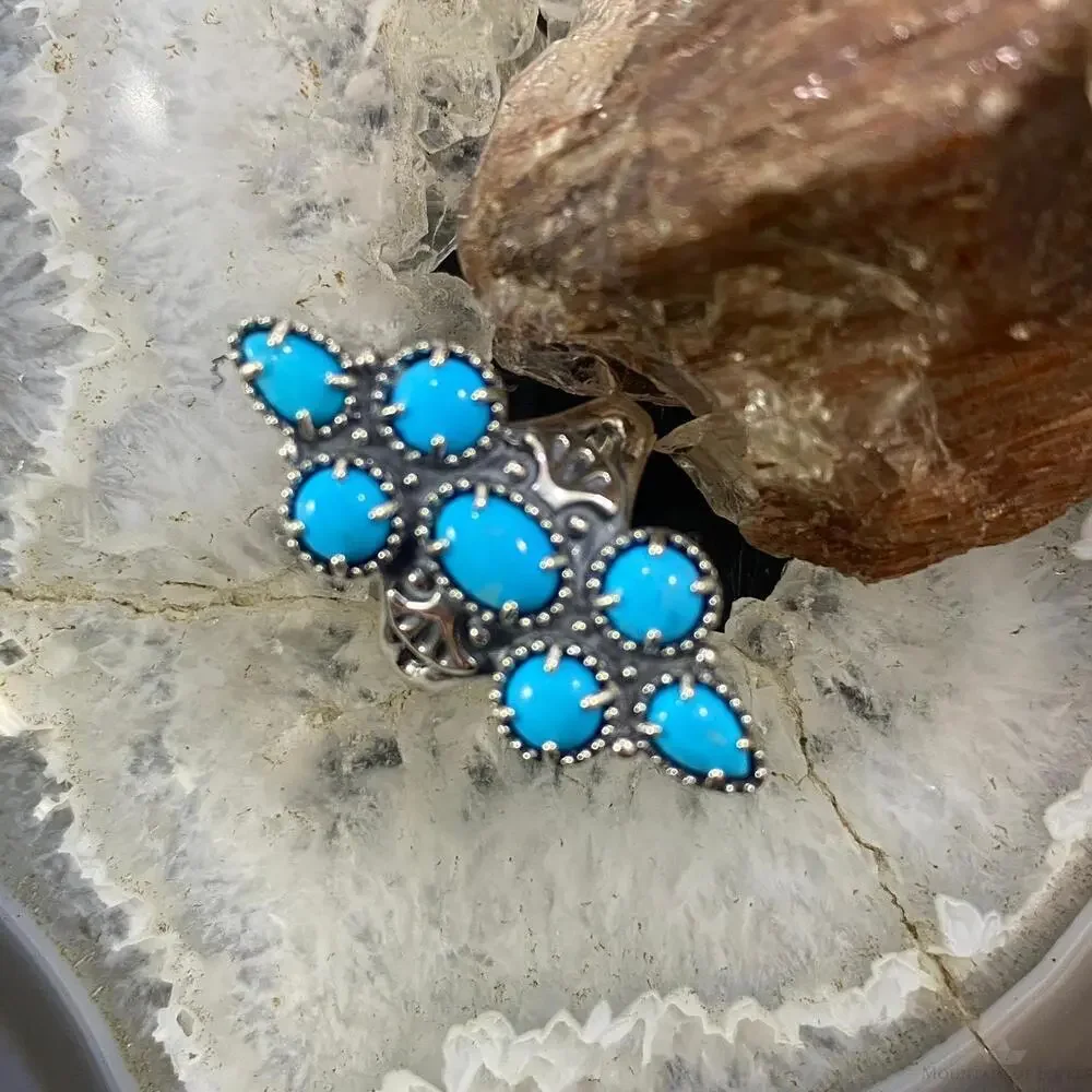 Carolyn Pollack Sterling Silver Sleeping Beauty Turquoise Decorated Cluster Ring